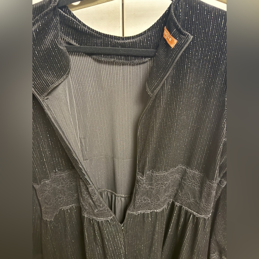 Long Sleeve Black Lace-Trim Evening long Dress fits Xl & XXL Good for Maternity - Picture 9 of 9